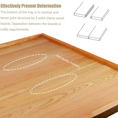 MAGIGO 36 x 36 Inches Extra Large Square Cherry Wood Ottoman Tray with Handles, Serve Tea, Coffee Classic 3 Feet Wooden Decorative Serving Tray