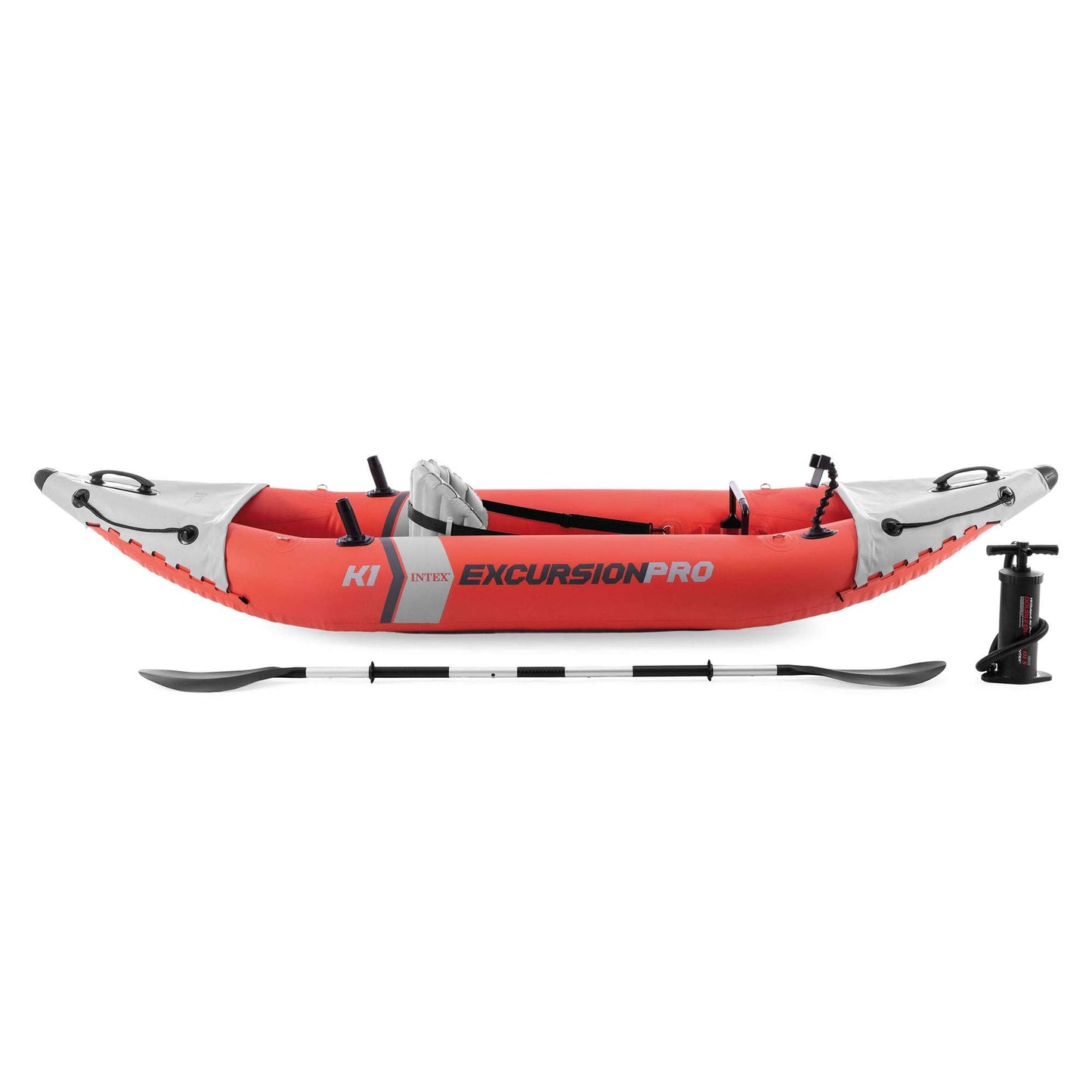 INTEX 68303EP Excursion Pro K1 Inflatable Kayak Set: Includes Deluxe 86in Kayak Paddles and High-Output Pump – SuperTough PVC – Adjustable Bucket Seat – 1-Person – 220lb Weight Capacity