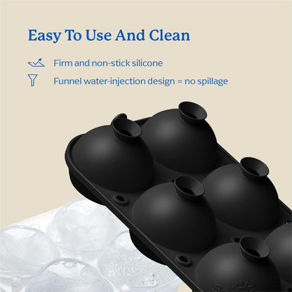 Samuelworld Large Ice Ball Mold with Lid and Bin, 2.5 Inch Ice Balls - Food Grade, Easy To Fill Round Silicone Ice Tray, Perfect Spheres Craft Ice Maker for Whiskey, Cocktails-Black (2 Pack)