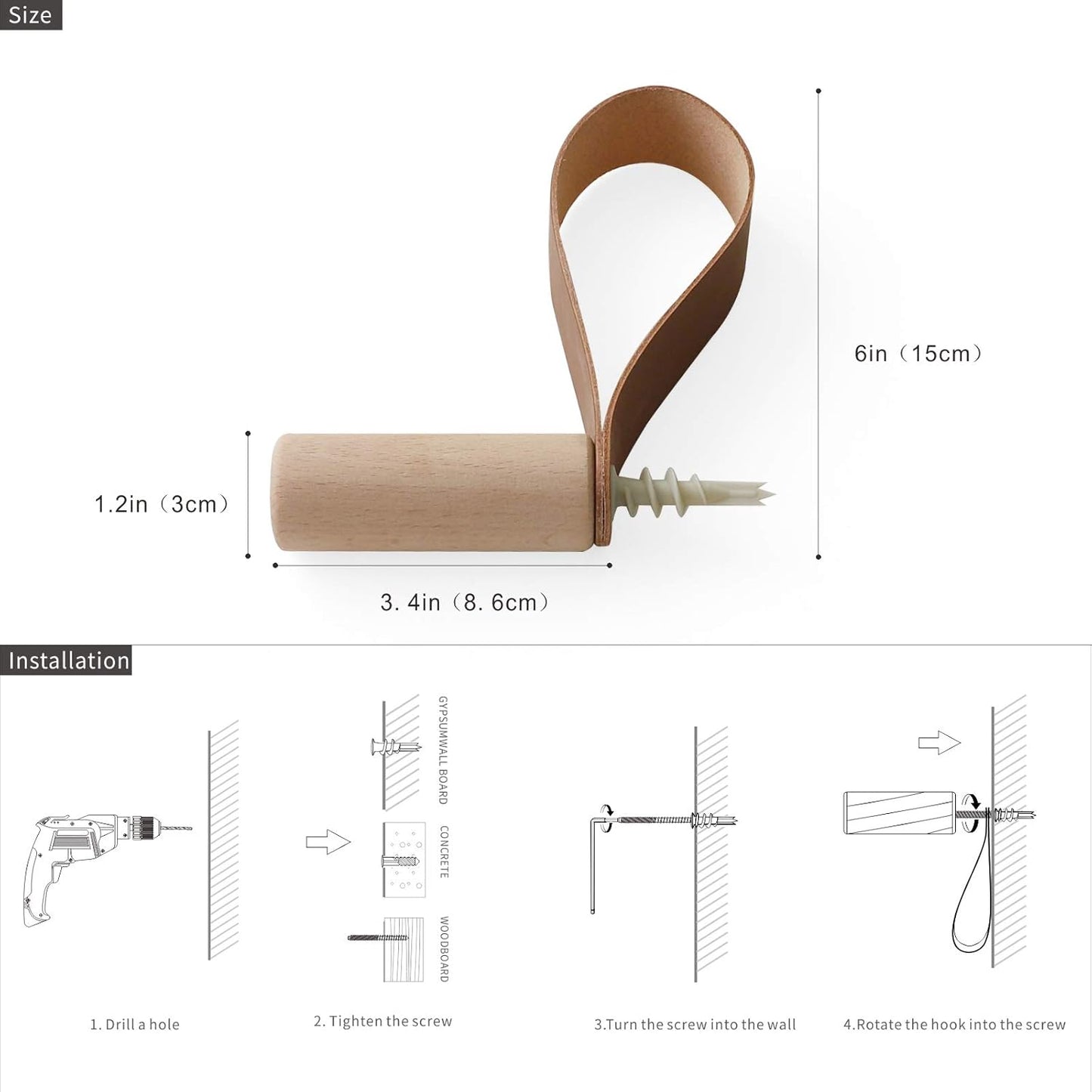 XAOMLP Wooden Coat Hooks - Wall Mounted Vintage Single Organizer Hangers, Handmade Craft Hat Rack, 3pcs
