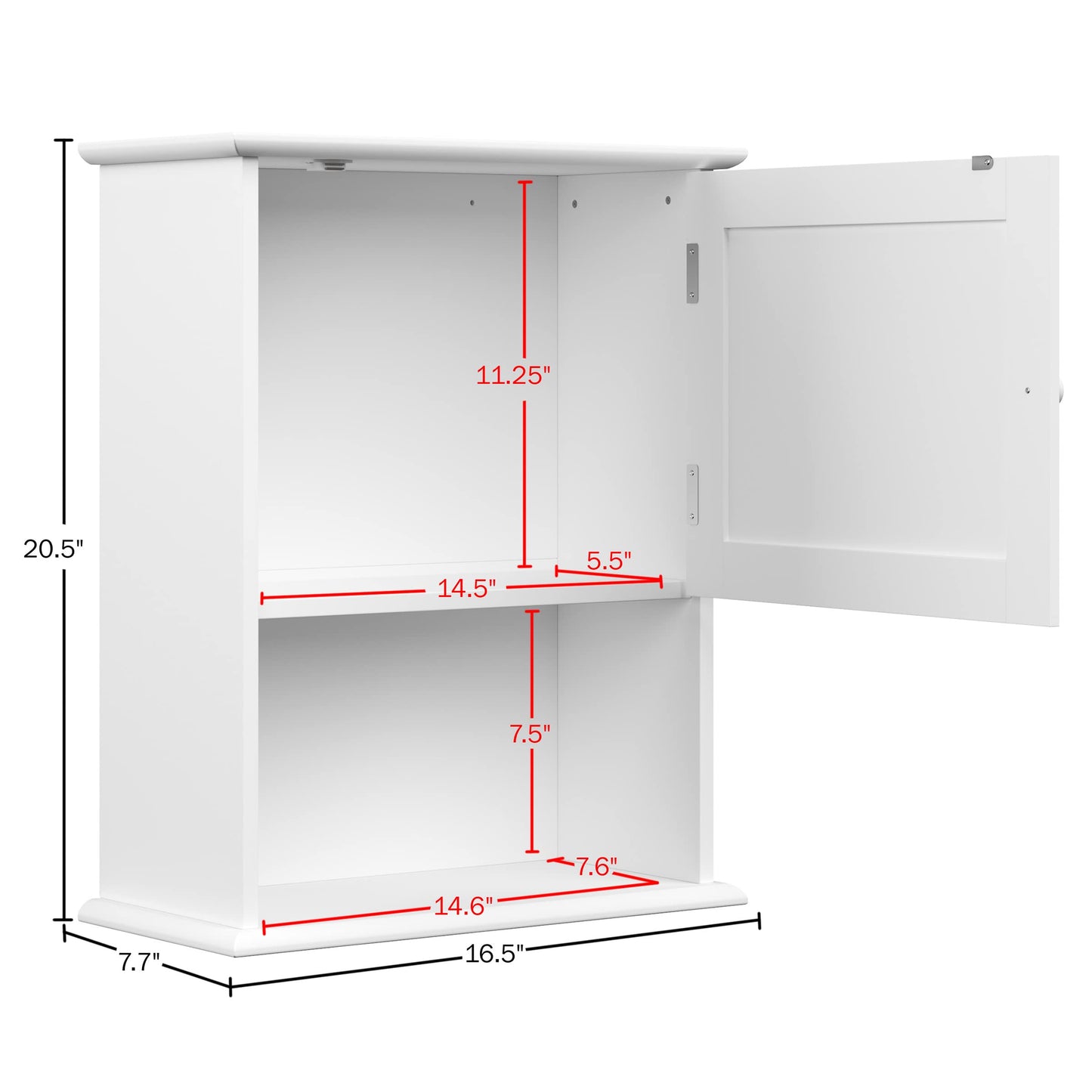 Wall-Mounted Storage Cabinet – Kitchen, Pantry, Laundry Room or Bathroom Organizer with Open Shelf – Bathroom Storage Furniture by Lavish Home (White)