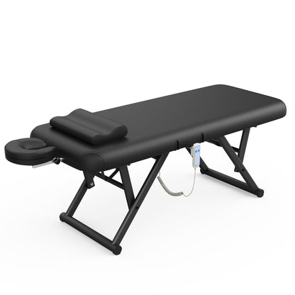 pouseayar Adjustable Massage Table with Face Pillow & Headrest, Sturdy and Solid, Silent and Easy to Adjust - Adjustable Backrest, Electric Leg Lifting, Black