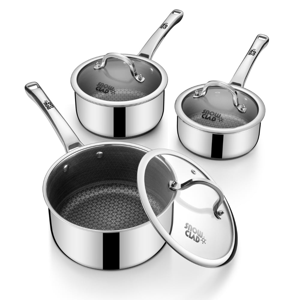 Sauce pan with lid,1.5 Quart & 2.5 Quart & 3.5 Quart Hybrid Nonstick Sauce pans set, Stainless Steel cookware,non stick Pots PFOA Free,Works on Induction,Ceramic and Gas Cooktops