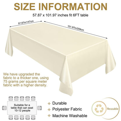 Moukeren 18 Pack Rectangle Tablecloths 58 x 102 Inch Table Cloth Reusable Washable Polyester Table Clothes Bulk for 6 ft Tables for Wedding, Party, Restaurant (Ivory White)