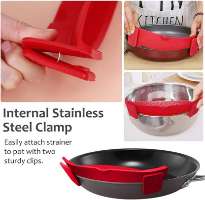 YEVIOR Clip-On Strainer for Pots and Pans, Hands-Free Silicone Food Strainer for Spaghetti, Fits All Bowls and Pots