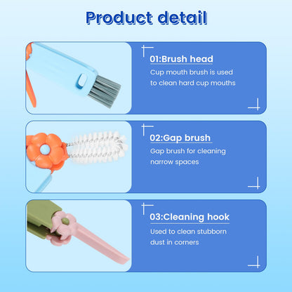 BXUYAOXMC 3 in 1 Cup Lid Cleaning Brush, 180° Rotatable Bottle Brush Gap Cleaner, Multifunctional Crevice Cleaning Brush Set for Baby Bottle, Water Bottle, Tumbler & Kitchen Mugs, 12 Pack Hangable