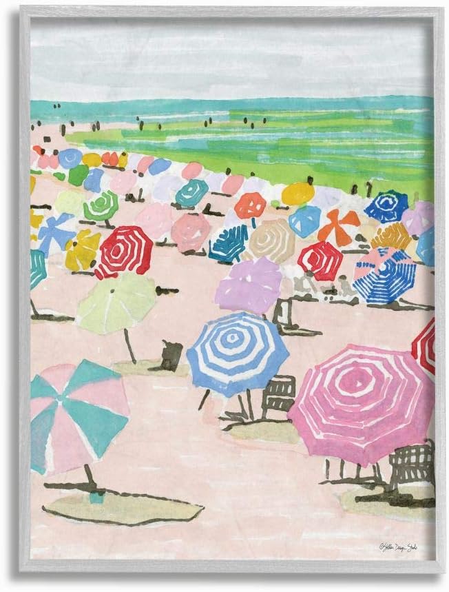 Stupell Industries Pastel Umbrella Beach Watercolor Landscape, Wall Art by Stellar Design Studio 11x14