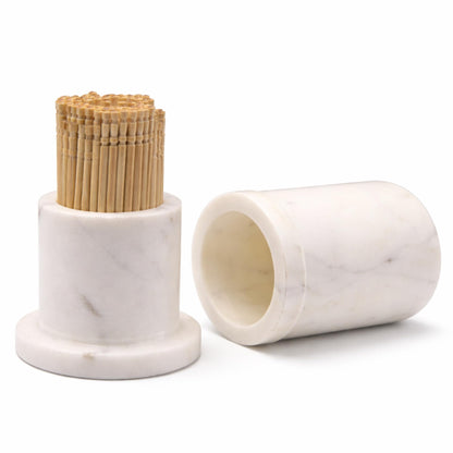 KC KULLICRAFT White Marble Toothpick Stick Holder with Lid | Tooth pick Dispenser For Kitchen, Dining Table | For Home, Restaurant | Toothpick Case Stand 3.25 X 2 (Inches) | White