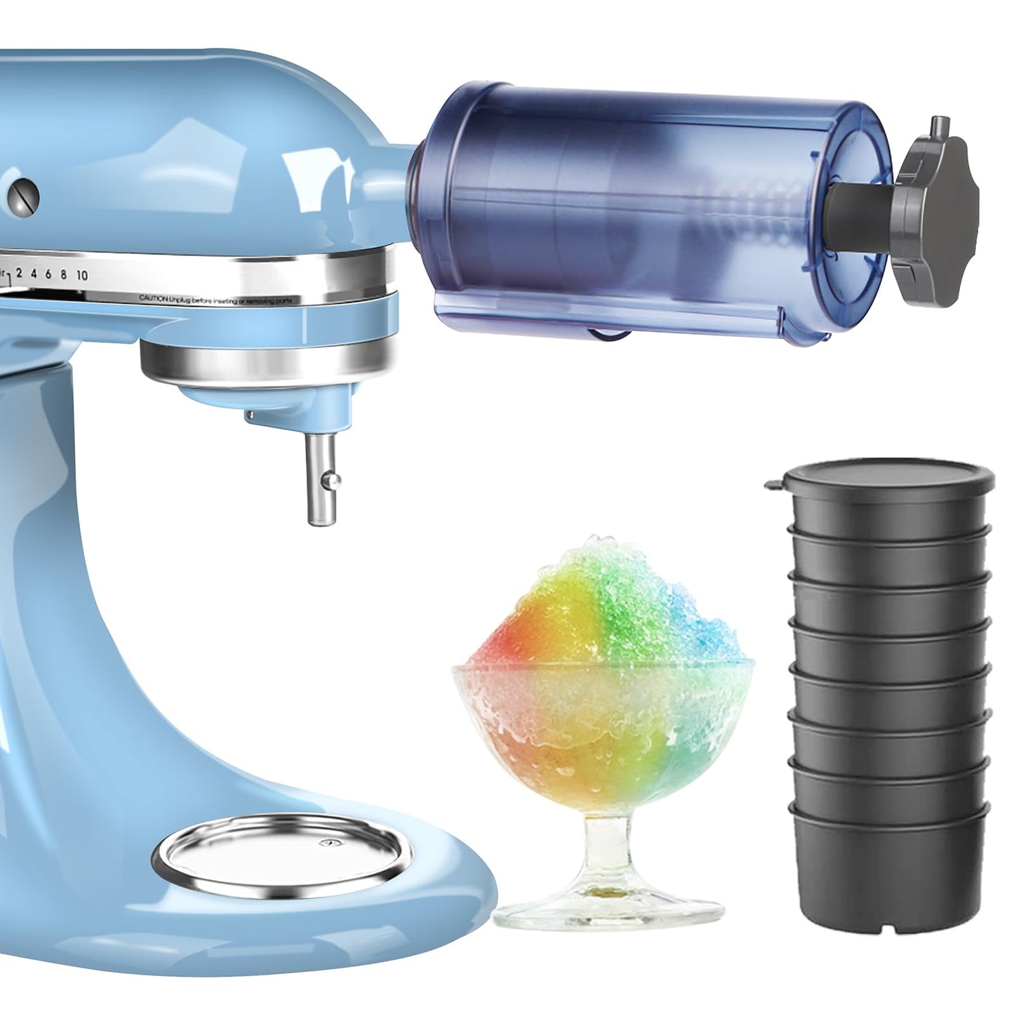 Shaved Ice Attachment for Kitchen Aid Stand Mixer - Snow cone Machine, Shaved Ice Maker,Snow Ice Machine，Include 8 Ice Molds, Fit for All Kitchen Aid Mixer