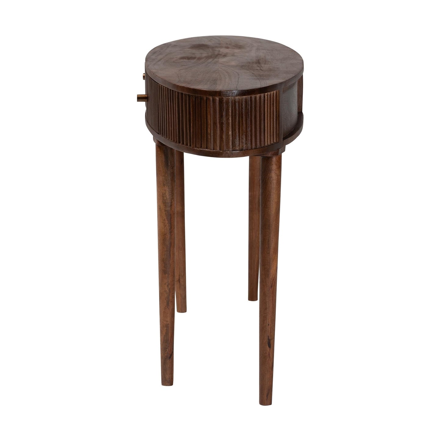 Baxton Studio Linore Fluted Wood Console Table - 2-Drawer Oval Accent Table for Living Room or Entryway