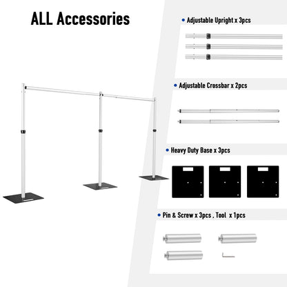 Hecis Heavy Duty Backdrop Stand, 10x20ft Pipe and Drape Stand Kit, Adjustable Decoration Stand, Back Drop Stand for Party Event, Trade Shows & Wedding Decor