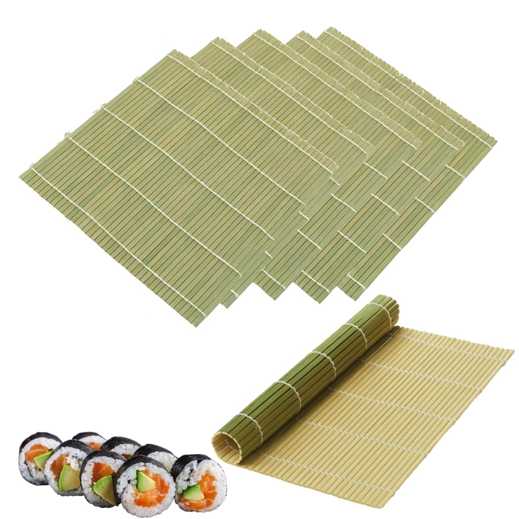 JapanBargain 3987, Set of 6 Bamboo Sushi Rolling Mats Sushi Roller Sushi Mat Sushi Maker Kit, Flat and Round Bamboo Mats, 9-1/2 Inches