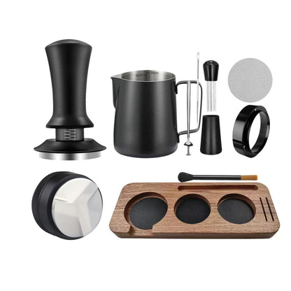 Midochin 10PCS Espresso Accessories Kit - 51mm Coffee Tamper Set, Wood espresso tamping station,Frothing Pitcher, WDT Tool, puck screen, spoon, Latte Art Pen, brush,puck screen, and coffee distributor