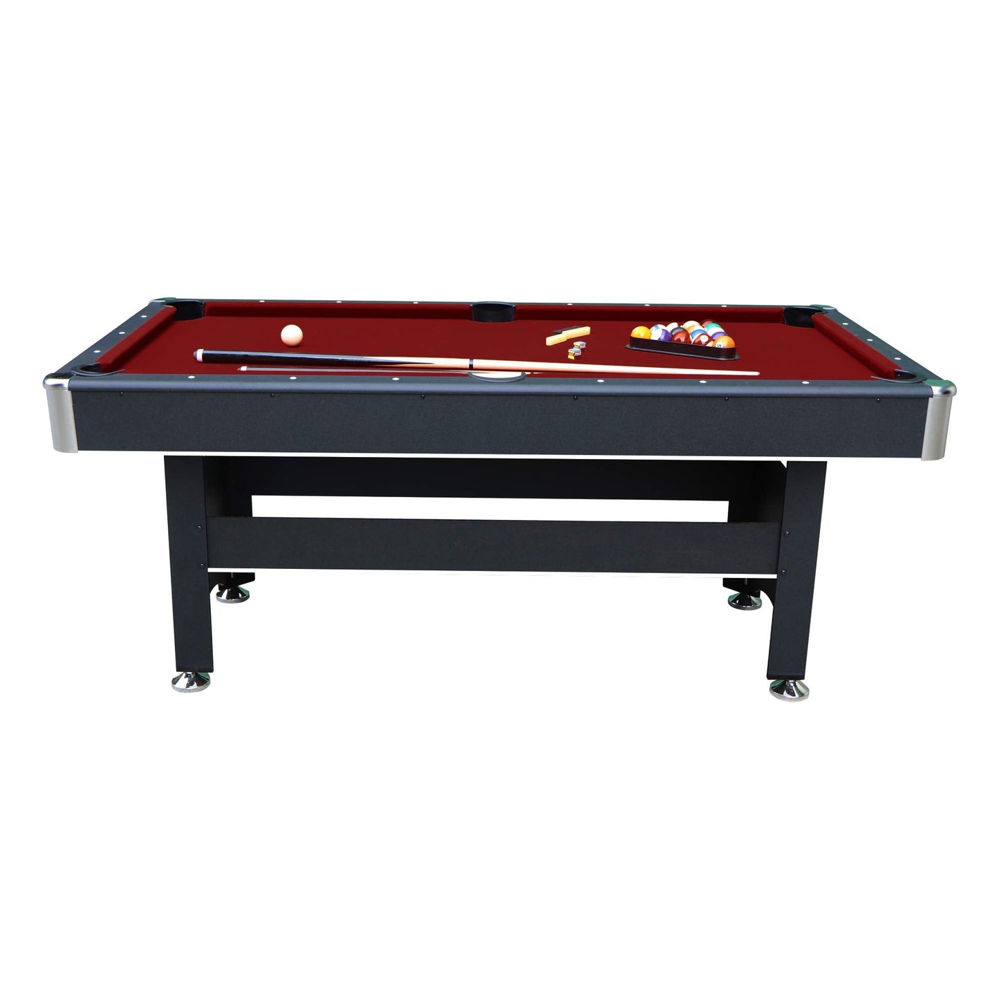 Hathaway Spartan 2-in-1 6ft Pool Table with Ping Pong Top for Game Room – With Red Felt, Engineered Wood Frame, Drop Pockets, Cues, Balls, Triangle, Chalk, Net, Paddles, Balls – Black Finish