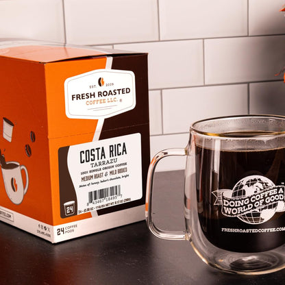 Fresh Roasted Coffee, Costa Rica Tarrazu, Medium Roast, 72 Pods for K Cup Brewers