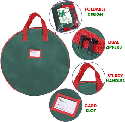 Primode Christmas Wreath Storage Bag, 24" Garland Wreaths Container with Handles, Durable 600D Oxford Polyester