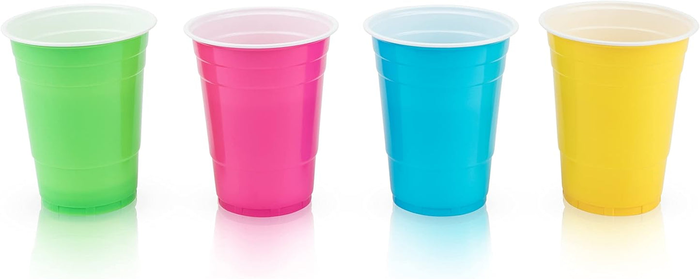 16 oz, Set 24, True Party Plastic Cups, Disposable Cup for Beers, Cocktails, Sodas, Water, Beverages, Smoothies, Iced