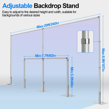 GLOSHOOTING Heavy Duty Backdrop Stand 8.9x20ft, Pipe and Drape Backdrop Stand Kit, Adjustable Metal Frame, Background Stand Backdrop for Wedding Photography Birthday Party Decorations