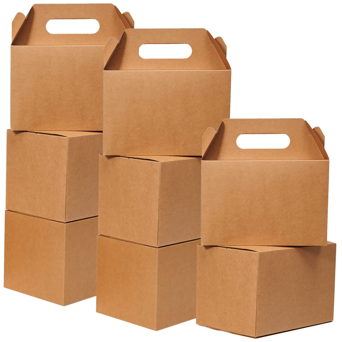 Shallive 15 Pcs Large Treat Boxes 9x6x6 Inch Brown Kraft Lunch Boxes with Handle Gift Bags For Baby Shower Birthday Party Supplies