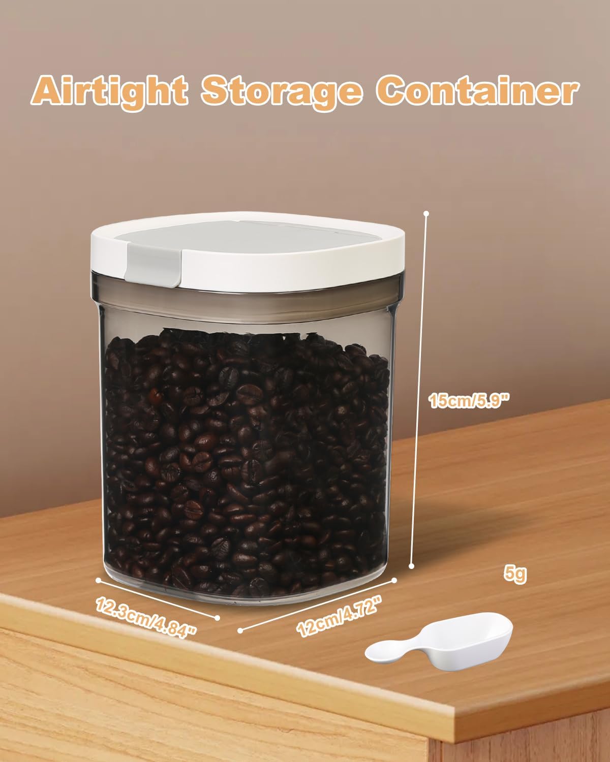 Airtight Coffee Storage Container - 1.1QT/1300ML Plastic Canister with Lid for Coffee, Flour, Sugar, BPA Free