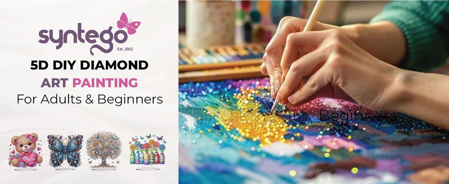 Syntego 4pcs 5D DIY Diamond Art Birthday Card Kits for Adults - Diamond Art Cards with Envelopes, Diamond Painting Greeting Card Kit, Includes Diamond Pen, Tray, Diamonds - Birthday Gift Set