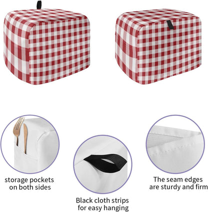 Farmhouse Red Plaid Toaster Cover 2 Slice, Rustic Red White Checkered Small Kitchen Appliance Covers with Loop,