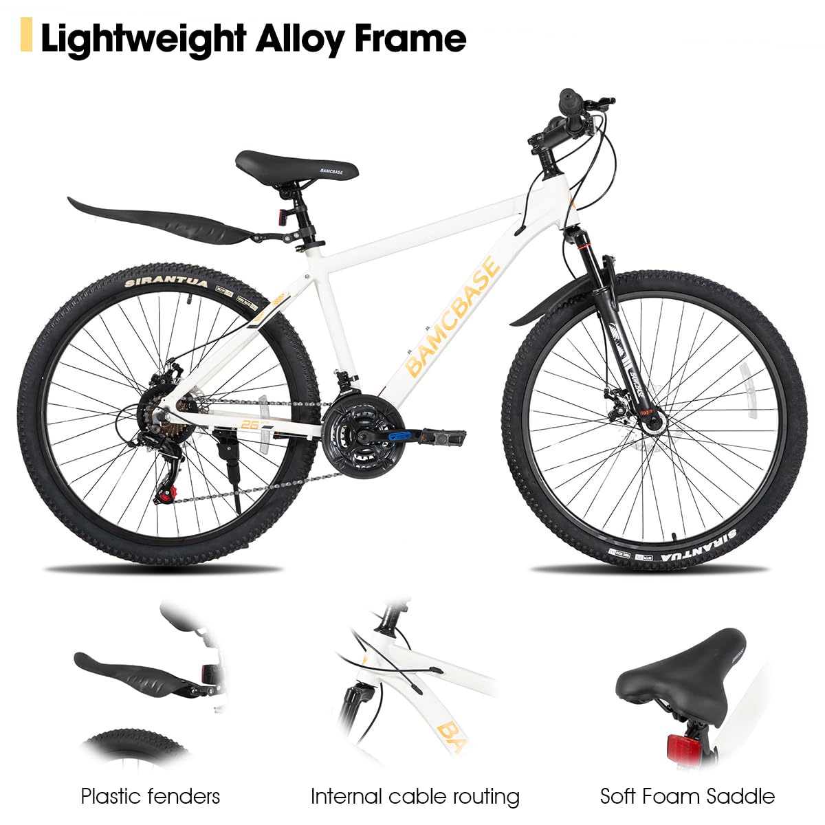 HH HILAND 27.5 Inch Mountain Bike, Mens and Womens Aluminum Frame MTB with 21 Speeds, Dis Brake, Hardtail Bicycle for Adults White