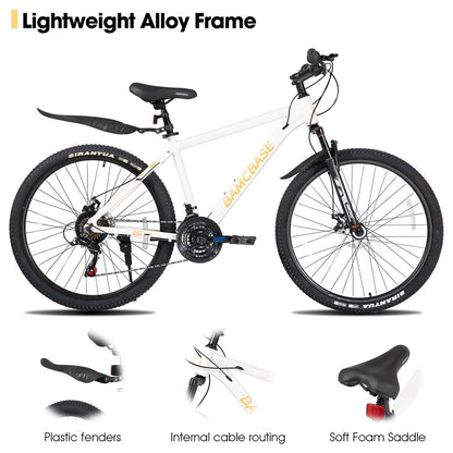 HH HILAND 27.5 Inch Mountain Bike, Mens and Womens Aluminum Frame MTB with 21 Speeds, Dis Brake, Hardtail Bicycle for Adults White