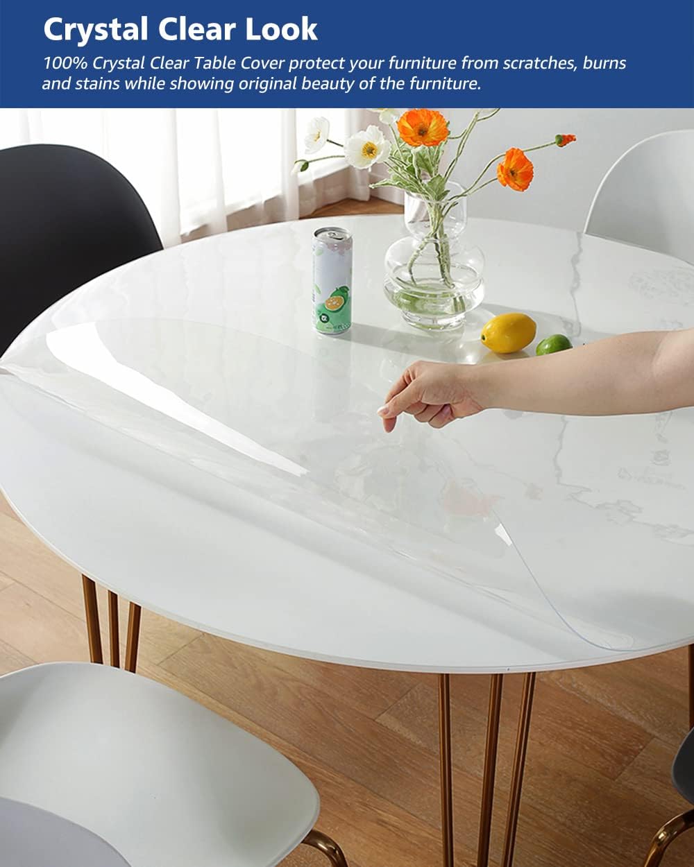 24 Inch Round Clear Dining Room Table Cover Easy Clean Waterproof Plastic Vinyl Table Cloth Protector Wood Furniture