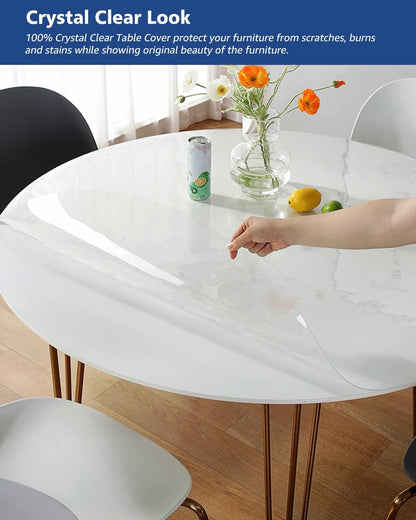 24 Inch Round Clear Dining Room Table Cover Easy Clean Waterproof Plastic Vinyl Table Cloth Protector Wood Furniture