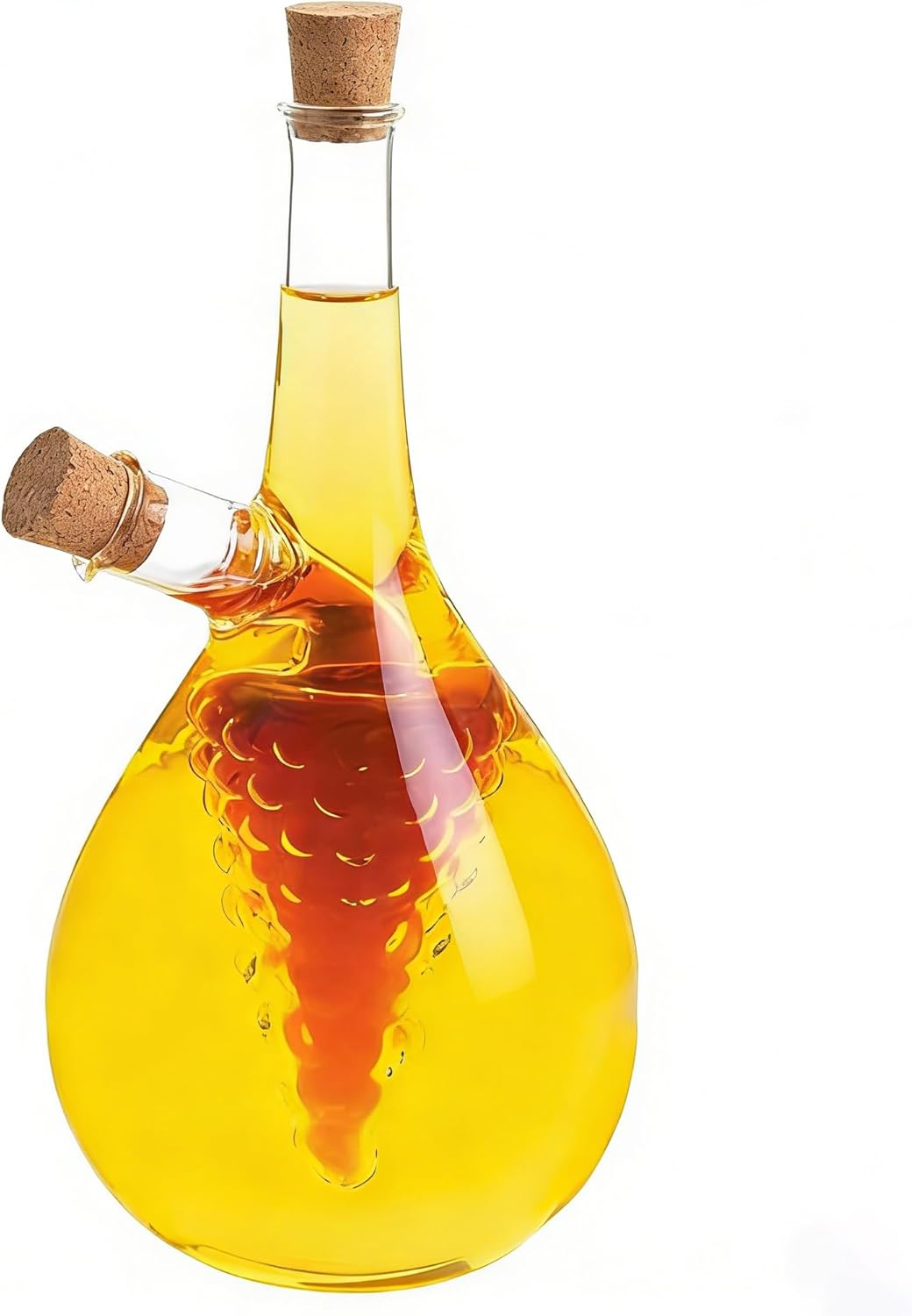 2 1 ELETON Grape Motif in Glass Oil and Vinegar Dispenser Dual Chamber Cruet Bottle for Olive Oil & Balsamic, Leakproof
