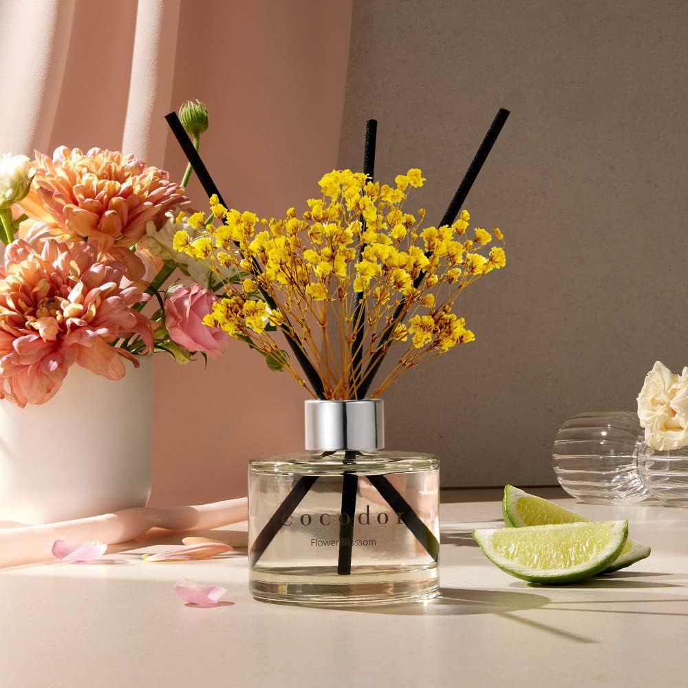 COCODOR 2 Pack Preserved Real Flower Reed Diffuser Set, 6.7oz (200ml) Rose Perfume, Oil Diffuser & Sticks