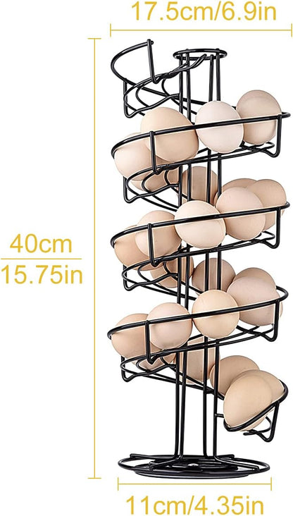 360 Elegant Black Spiral Egg Dispenser Rack - Rotating Storage Solution