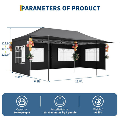 10x20 Pop Up Canopy Party Tent with 6 Removable Sidewalls, Waterproof Outdoor Large Gazebo Shelter with Adjustable Height for Backyard, BBQ, Wedding Events