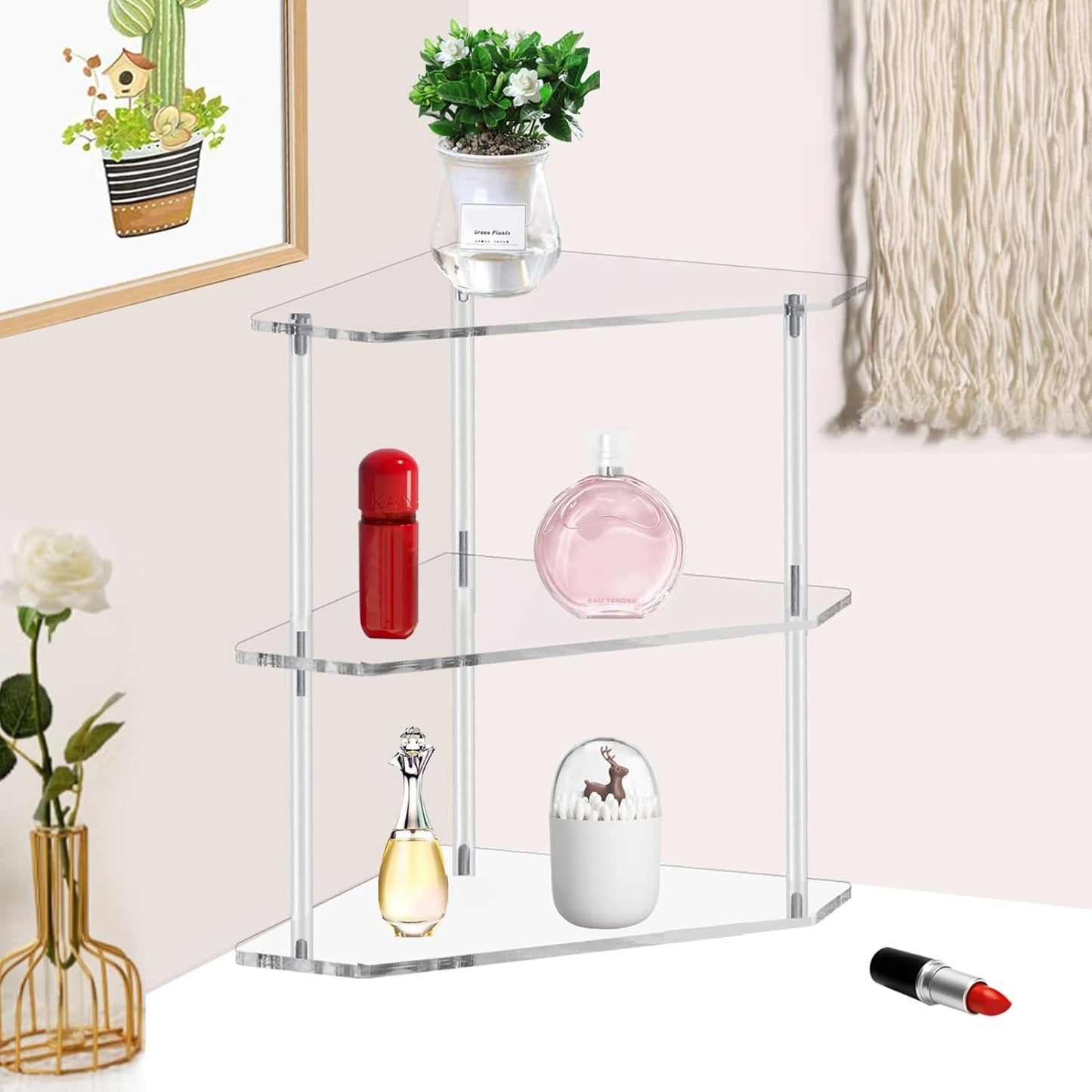 Tasybox 2 Tier Corner Shelf, Acrylic Bathroom Counter Organizer for Kitchen, Office, Vanity, Makeup, Spice