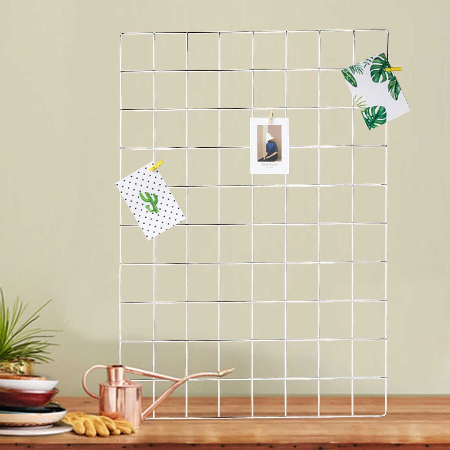 GBYAN Wall Grid Silver Wire Photo Grid Panels, 25.6"x17.7, 2 Pack Desk Wall Organizer Metal Memo Board
