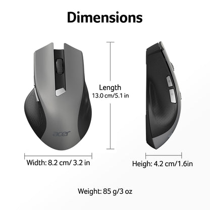 acer Wireless Mouse for Laptop, 2.4GHz Computer Mouse 3 Adjustable DPI Office Cordless USB Mice with USBA Receiver, 6 Buttons, 1600 DPI, Medium to Large Sized Hands Compatible with PC, Laptop, Desktop