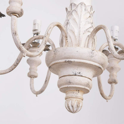 OSAIRUOS French Country Candle Style Chandelier, Handmade White Distressed Wood Lighting Ceiling Light Fixture Pendant Lamp Chandeliers for Dining Living Room Bathroom W20.8