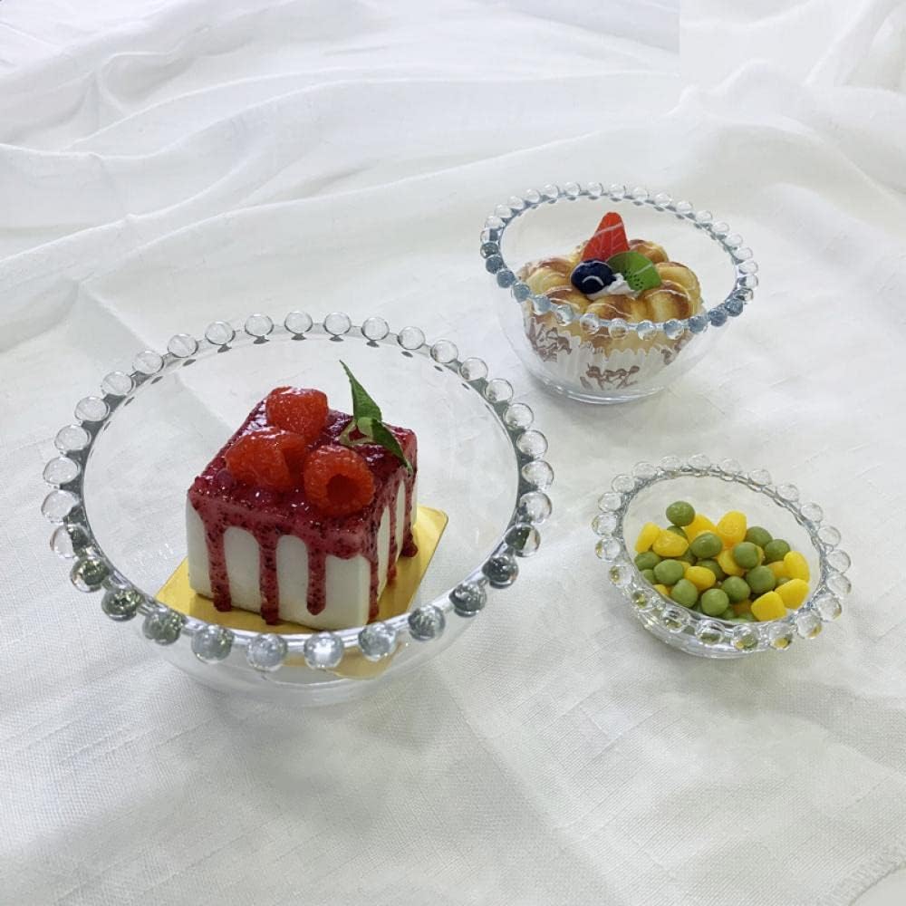 Sizikato 2pcs Clear Glass Dessert Bowl, 4.5-Inch Beaded Edges Fruit Bowl, Salad Bowl
