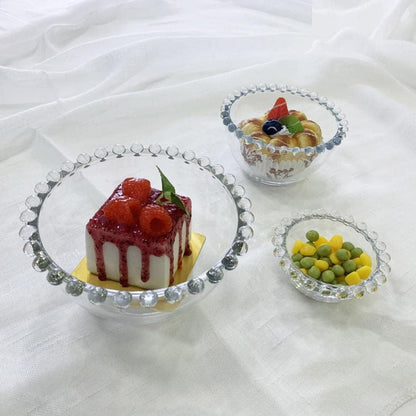 Sizikato 2pcs Clear Glass Dessert Bowl, 4.5-Inch Beaded Edges Fruit Bowl, Salad Bowl