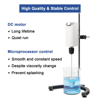 ONiLAB Lab Analog Overhead Stirrer, 10L Capacity, 100-2500rpm Adjustable Speed,Max.Viscosity 10000mpas, Lab Mixer with Overload Protection, Overhead Mixer with Support Stand&Two Stirring Rods,110-220V