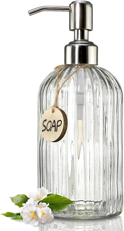 18 Oz JASAI Clear Glass Soap Dispenser with Rust Proof Stainless Steel Pump, Refillable Liquid Hand soap Dispenser