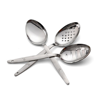 BNAZIND 3-PCS Kunz Spoon | 9 Inch 18/10 Stainless Steel Serving Spoons Set Include Serving Spoon, Slotted and Perforated Spoons (Medium 9 Inch, 3 Pack All Kunz)
