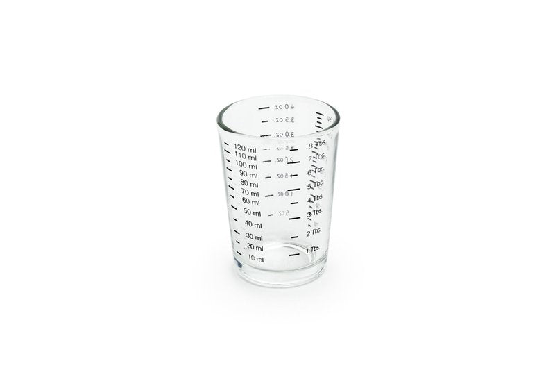 Fox Run Mini Multi-Purpose Liquid and Dry Measuring Shot Glass, Set of 2, 4-Ounce Cups, Clear, Small