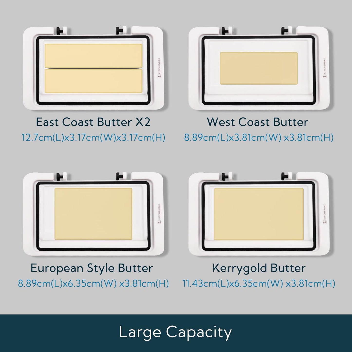 KITCHENDAO Airtight Flip-Top Butter Dish with Lid for Countertop and Refrigerator, Butter Keeper, Plastic Butter Holder Tray for 2 Sticks East Coast/West Coast/European Style/ Kerrygold Butter