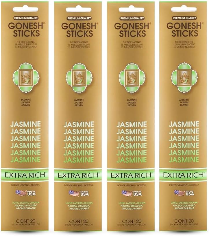 Gonesh Extra Rich Scented Incense Sticks - Non-Toxic 10” Slow Burn Aromatic Sticks - Jasmine, 80 Pack