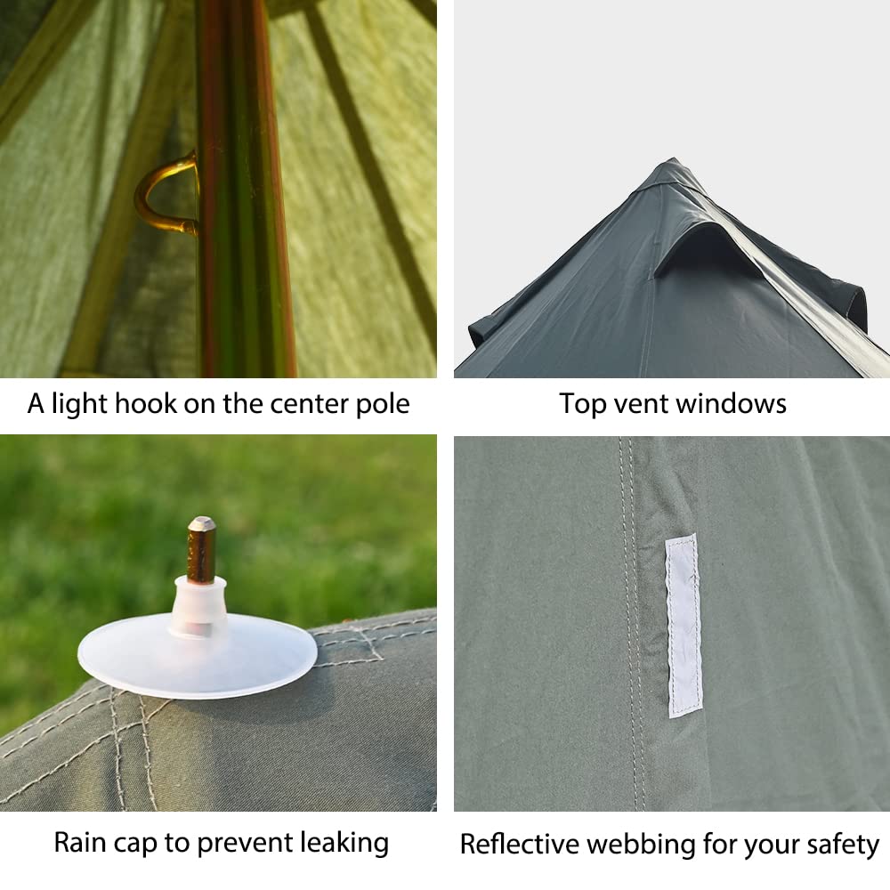 WaldZimmer Canvas Bell Tent 16.4ft Green with Stove Jack and Zipped Removable Floor, Luxury Outdoor Glamping Yurt Cotton Tent for Family Truck Car Camping Hunting Party