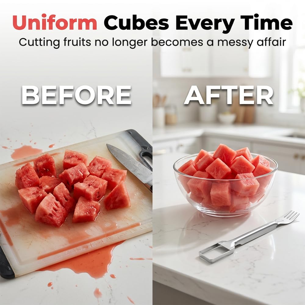 2-in-1 Stainless Steel Fruit Cutter,Dual Head Watermelon Fork Slicer Tool, 2026 New Summer Fruit Watermelon Cutter Slicer Tool,For Home Party Camping Picnics Kitchen Gadget (2PC)