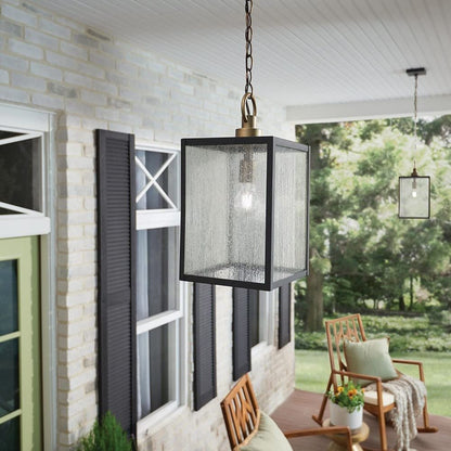 Kichler Lahden 1-Light Outdoor Convertible Pendant Light Fixture with Clear Seeded Glass in Weathered Zinc for Porch, Patio and Entryway (9" x 17.25"), 59008WZC