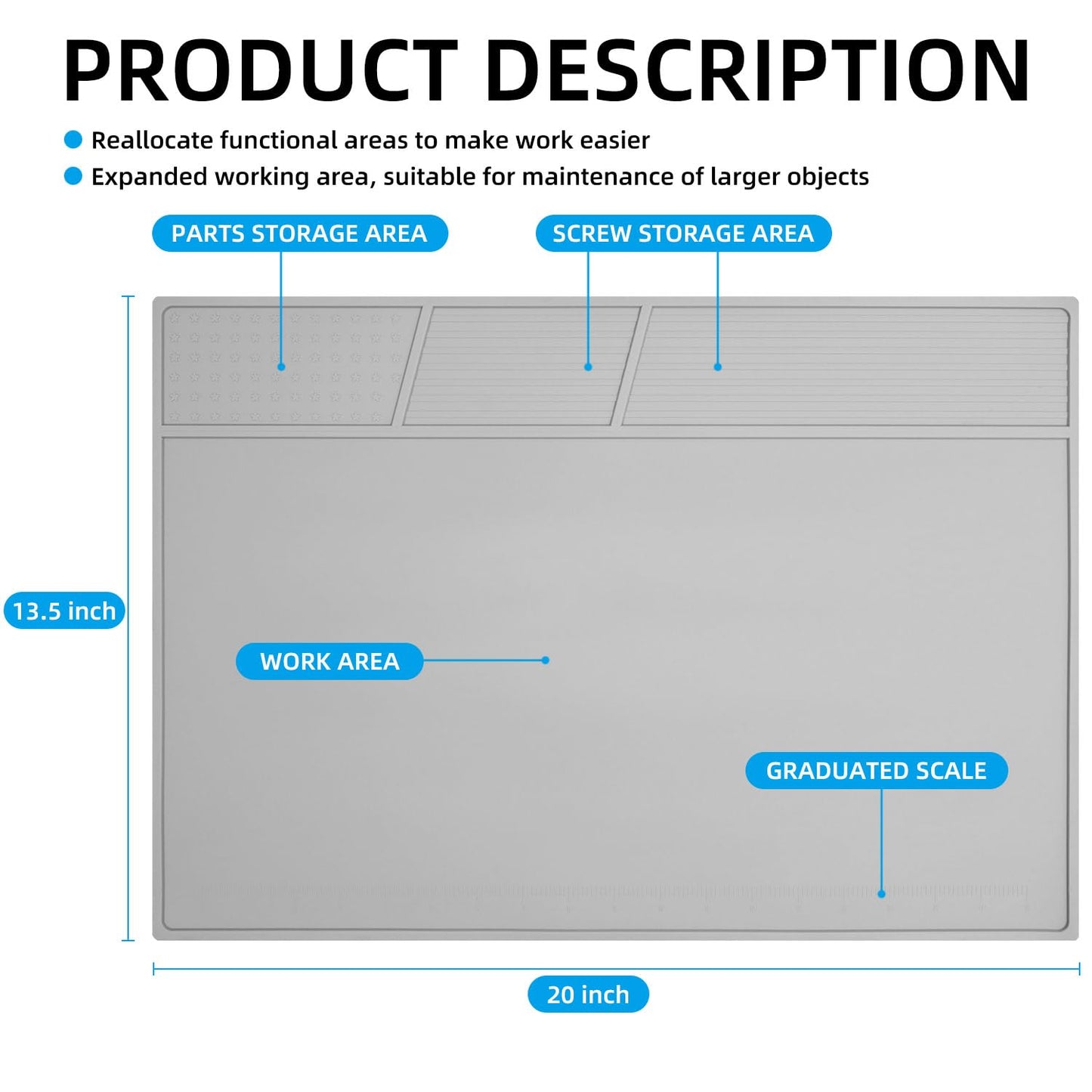 VOTCT Soldering Mat Large Grey Silicone Electronics Repair Work Mat Heat Resistant 932℉ Solder Mat for Soldering Station Laptop Watch Cellphone Computer,Size 20 * 13.5 in